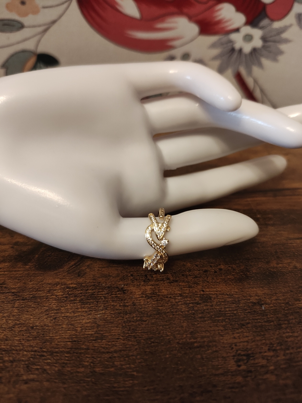 Gold Crystal Twisted Vine Designer Ring